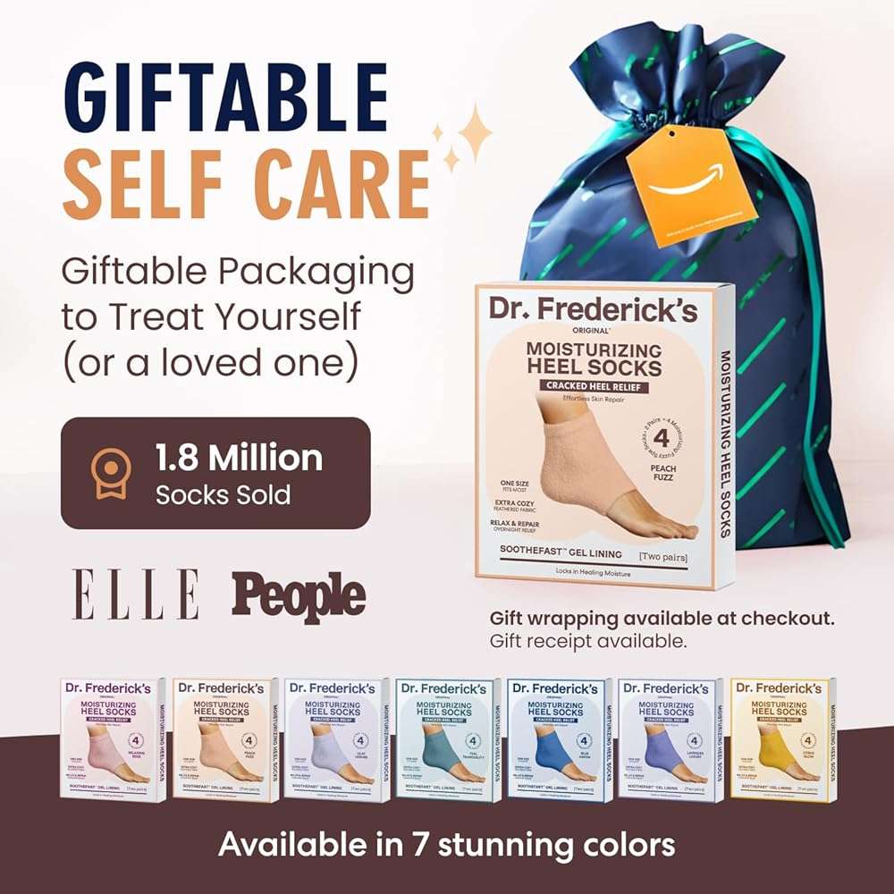 Dr. Frederick’s Original Moisturizing Fuzzy Heel Socks - Cozy Gel-Lined Socks for Dry Cracked Heels - 2 Pairs - Overnight Foot Care with Olive Oil, Vitamin E - Gifts for Women & Men - Peach Fuzz - Image 6