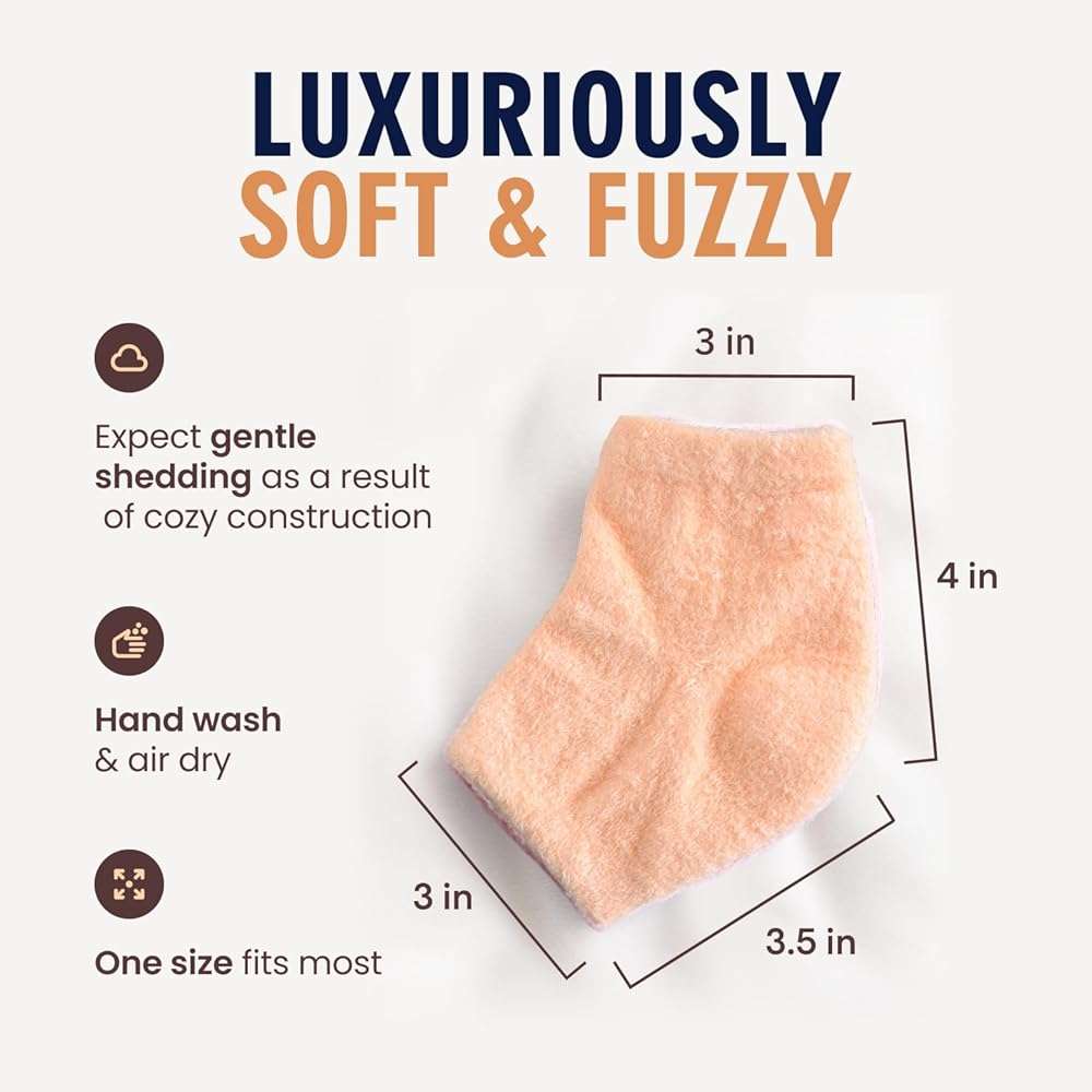 Dr. Frederick’s Original Moisturizing Fuzzy Heel Socks - Cozy Gel-Lined Socks for Dry Cracked Heels - 2 Pairs - Overnight Foot Care with Olive Oil, Vitamin E - Gifts for Women & Men - Peach Fuzz - Image 7