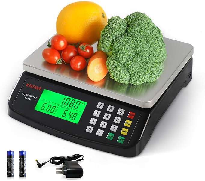 KNSWE Large Kitchen Scale Black 40KG/88LB Commercial Food Scales Digital Weight for Cooking Meat Baking Bread Price Computing 304 Stainless Steel with Parts Counting Deli Stores Tare Function - Image 1