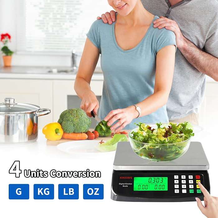 KNSWE Large Kitchen Scale Black 40KG/88LB Commercial Food Scales Digital Weight for Cooking Meat Baking Bread Price Computing 304 Stainless Steel with Parts Counting Deli Stores Tare Function - Image 3