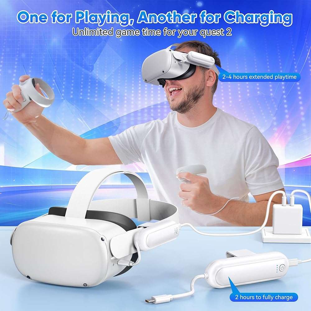 Kinwin Battery Pack for Oculus Quest 2, 2 Pack 20000mWh Extended Battery for Meta Quest 2 Accessories, 10W Fast Charging VR Headset Battery, Lightweight and Portable Charger for Extra 2-4H Playtime - Image 3