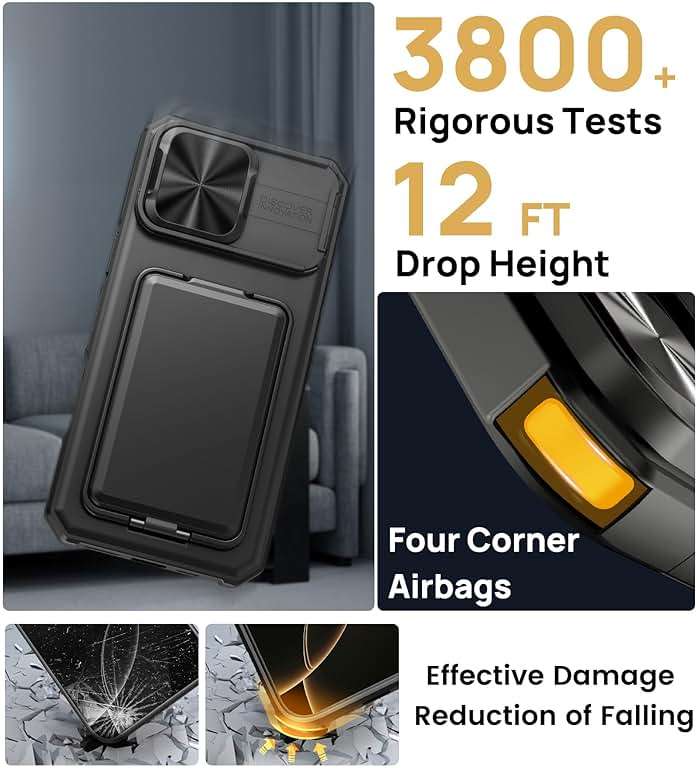 SSLOTSCASE for iPhone 16 Pro Max Case with Card Holder & Kickstand & Slide Camera Lens Cover, Silicone Edge Protection Rugged Heavy Duty Phone Case Cover for iPhone 16 Pro Max 6.9'' 2024, Black - Image 6