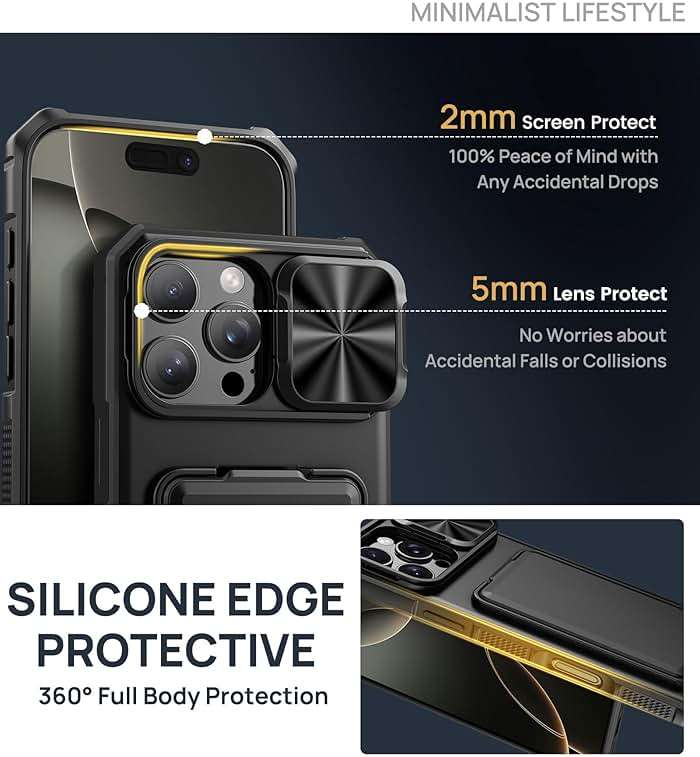 SSLOTSCASE for iPhone 16 Pro Max Case with Card Holder & Kickstand & Slide Camera Lens Cover, Silicone Edge Protection Rugged Heavy Duty Phone Case Cover for iPhone 16 Pro Max 6.9'' 2024, Black - Image 7