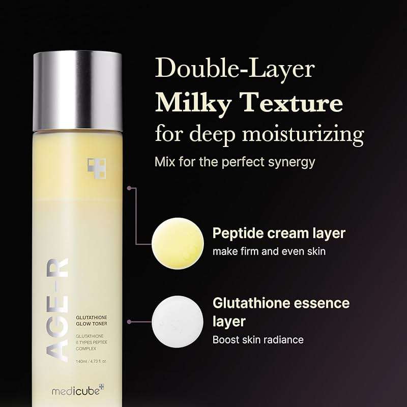 medicube Age-R Glutathione Glow Milky Toner, Low-Irritation Double Layer Toner for Glass Glow Skin with Peptide, Even Skin Tone, Radiance, Hydration, Korean Skincare - Image 3