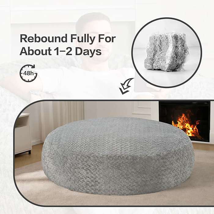 Hobestluk 6ft Bean Bag Chairs for Adults Large Beanbag Chair with Chevron Plush Fur Cover Big Bean Bag Chair for Living Room Bedroom Dorm Office - Grey (70" x 70" x 15") - Image 8