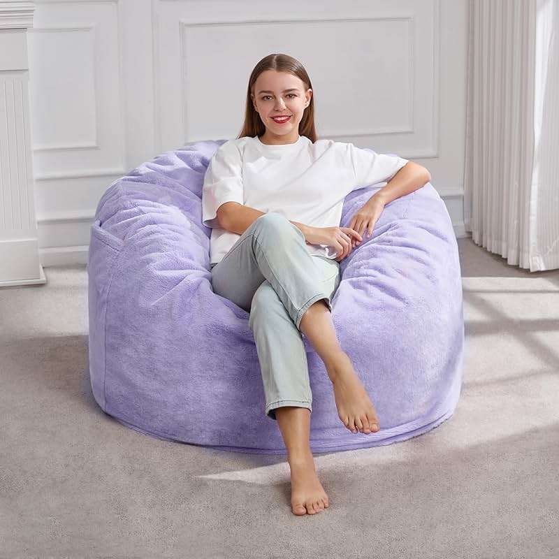 Hobestluk 3FT Bean Bag Chairs for Adults Large Beanbag Chair with Plush Faux Fur Cover Big Bean Bag Chair for Living Room Bedroom Dorm Office -Purple (36” x 36” x 22”) - Image 1