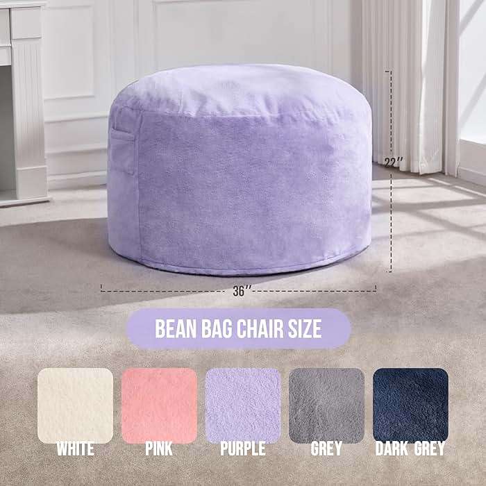 Hobestluk 3FT Bean Bag Chairs for Adults Large Beanbag Chair with Plush Faux Fur Cover Big Bean Bag Chair for Living Room Bedroom Dorm Office -Purple (36” x 36” x 22”) - Image 2