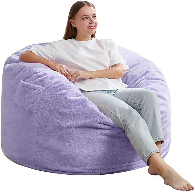 Hobestluk 3FT Bean Bag Chairs for Adults Large Beanbag Chair with Plush Faux Fur Cover Big Bean Bag Chair for Living Room Bedroom Dorm Office -Purple (36” x 36” x 22”) - Image 8