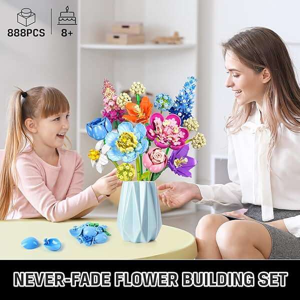 PLAXSOON Flower Bouquet Building Set, 888 PCS Botanical Collection Building Block Toy, Flowers Rose Plant Home Decor, Mothers Day Valentine's Day Birthday Gift for Adults Women Boys Girls 8+ - Image 3