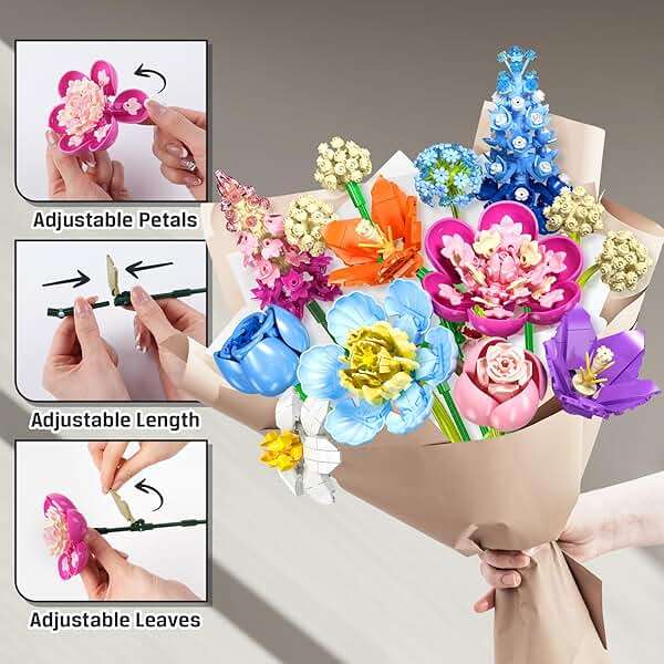 PLAXSOON Flower Bouquet Building Set, 888 PCS Botanical Collection Building Block Toy, Flowers Rose Plant Home Decor, Mothers Day Valentine's Day Birthday Gift for Adults Women Boys Girls 8+ - Image 5