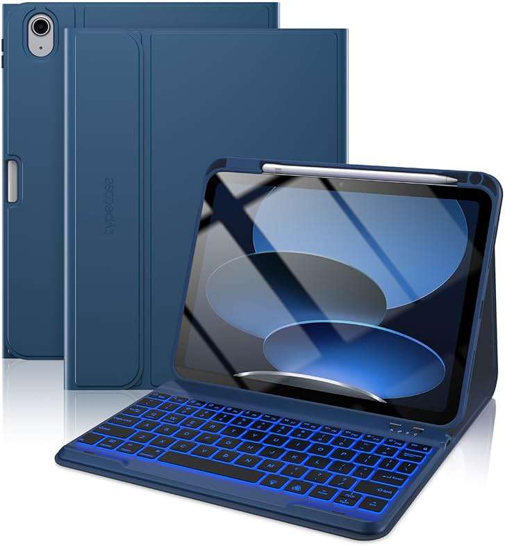 typecase Folio iPad 11th/10th Gen Keyboard Case (11" A16 2025 & 10.9" 2022) – Magnetic Wireless Detachable Keyboard, 7-Color Backlight, Thin & Light, Pencil Holder – Marine Blue - Image 1