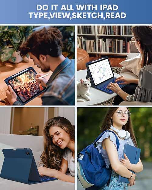 typecase Folio iPad 11th/10th Gen Keyboard Case (11" A16 2025 & 10.9" 2022) – Magnetic Wireless Detachable Keyboard, 7-Color Backlight, Thin & Light, Pencil Holder – Marine Blue - Image 6