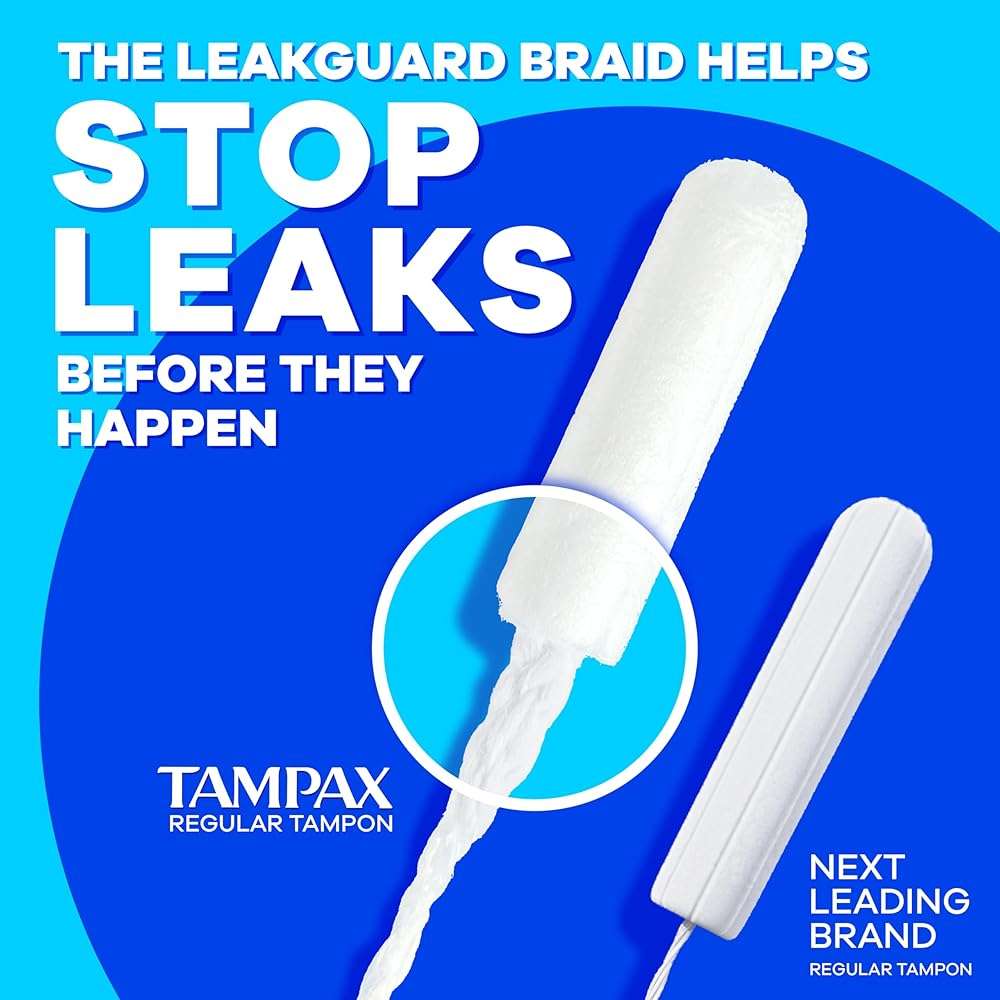 Tampax Pearl Tampons for Women Multipack, with LeakGuard Braid, Super/Ultra Absorbency, Unscented, 56 Count - Image 6