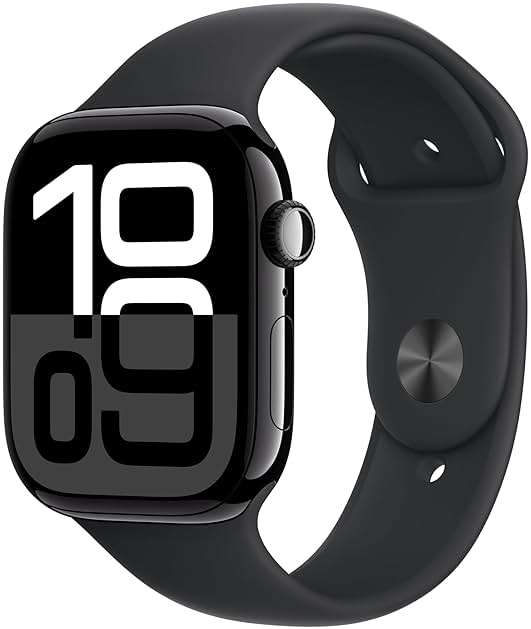 Apple Watch Series 10 [GPS 46mm case] Smartwatch with Jet Black Aluminum Case with Black Sport Band - M/L. Fitness Tracker, ECG App, Always-On Retina Display, Water Resistant - Image 1