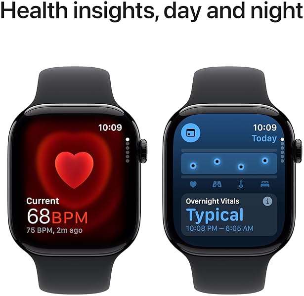 Apple Watch Series 10 [GPS 46mm case] Smartwatch with Jet Black Aluminum Case with Black Sport Band - M/L. Fitness Tracker, ECG App, Always-On Retina Display, Water Resistant - Image 6