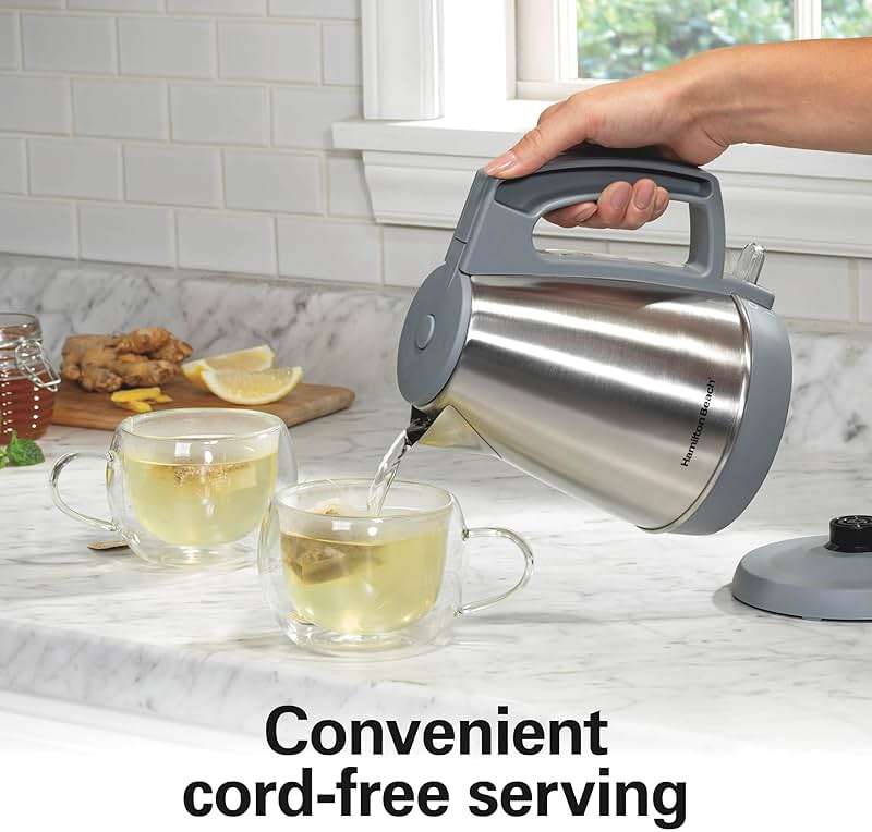 Hamilton Beach 1 Liter Electric Kettle, Water Boiler & Heater, Fast 1500 Watts, BPA Free Interior, Cordless Serving, Auto-Shutoff and Boil-Dry Protection, Cord Wrap, Stainless Steel (41065) - Image 2