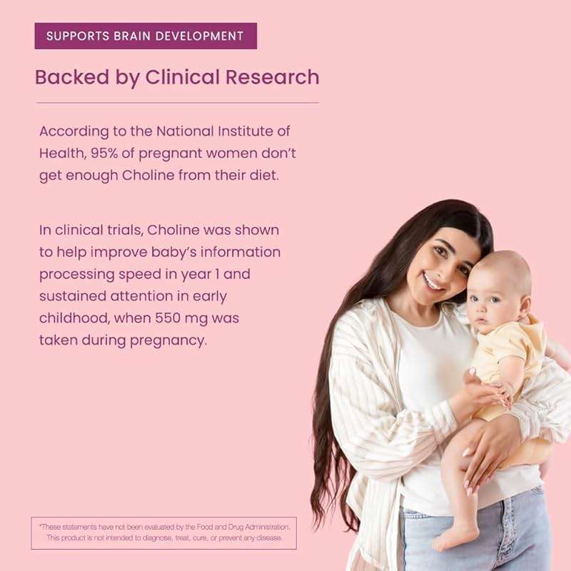 Prenatal Choline Supplements 550mg | 120 Capsules | Supports Baby’s Brain Development & Cognitive Function During Pregnancy & Nursing | Ultra Pure Natal VitaCholine, Vegan Choline Bitartrate for Women - Image 5