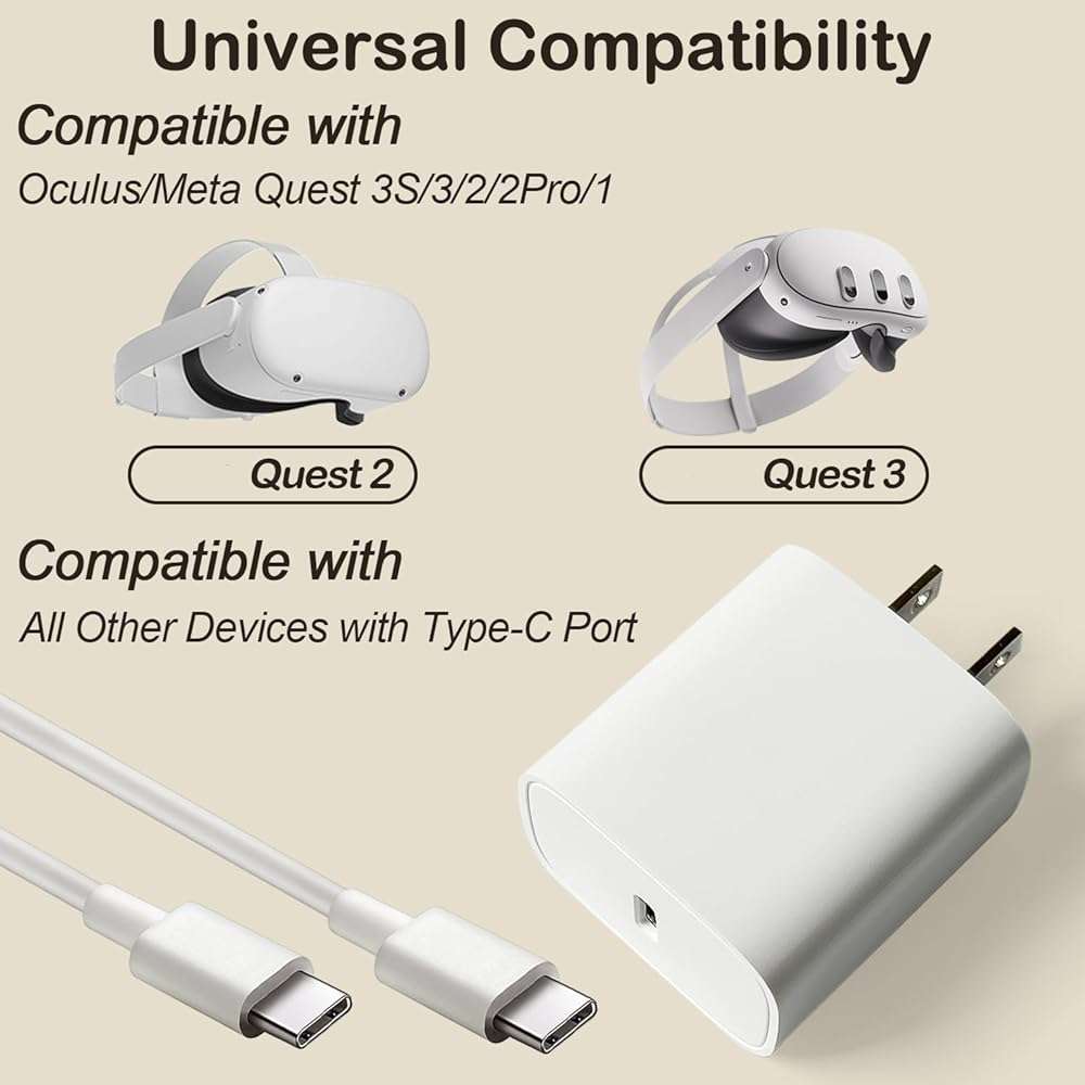 EGK 20W VR Fast Charger for Meta Quest 3S/3/2/1 & Pico 4/4 Pro - 6.6Ft Type-C Cable (White) - Image 5
