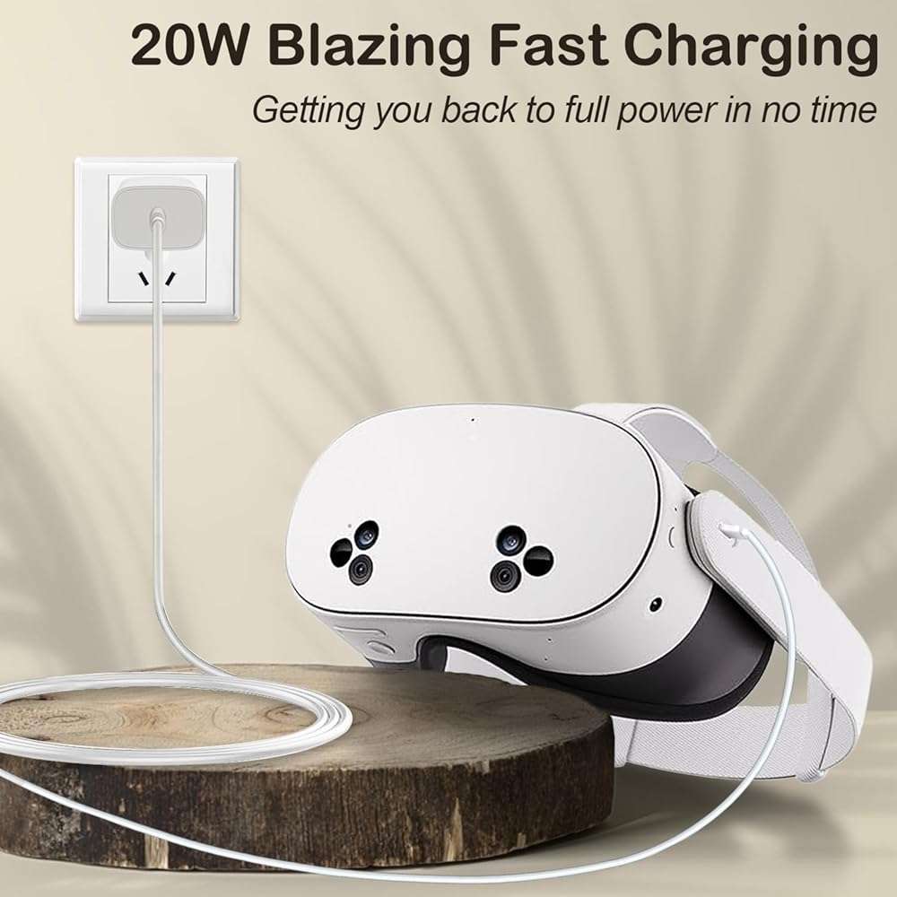 EGK 20W VR Fast Charger for Meta Quest 3S/3/2/1 & Pico 4/4 Pro - 6.6Ft Type-C Cable (White) - Image 6