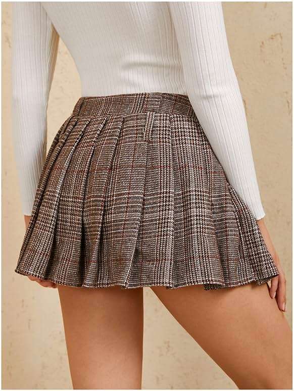 MakeMeChic Women's Plaid Pleated Mini Skirt Drop Waist A Line Skater Tartan Skirts Without Belt - Image 2