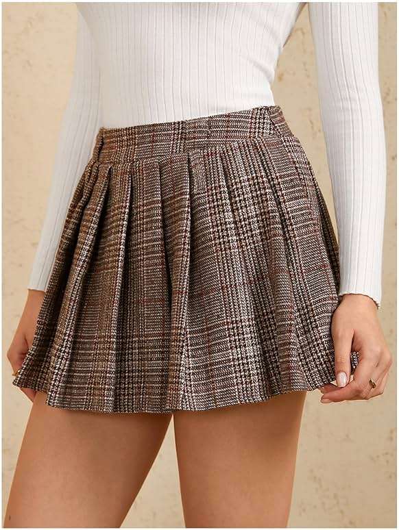 MakeMeChic Women's Plaid Pleated Mini Skirt Drop Waist A Line Skater Tartan Skirts Without Belt - Image 3