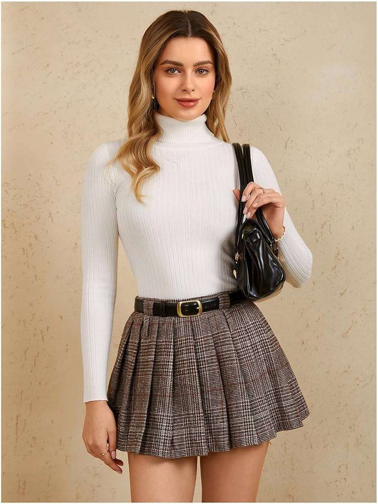 MakeMeChic Women's Plaid Pleated Mini Skirt Drop Waist A Line Skater Tartan Skirts Without Belt - Image 5