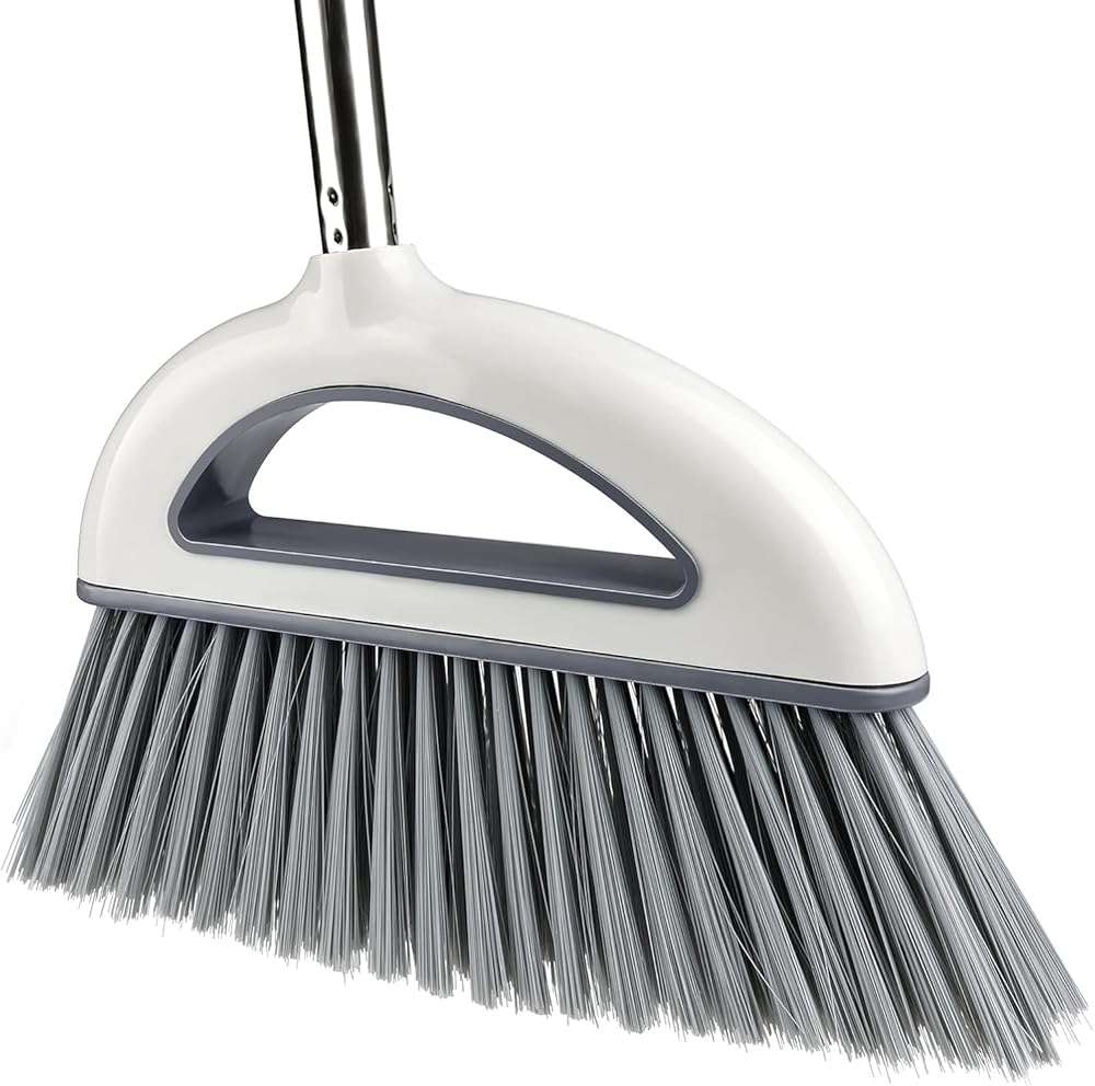 Angle Broom for Hardwood Floors - Soft Bristled Kitchen Broom, Indoor & Office Use (Off White) - Image 1