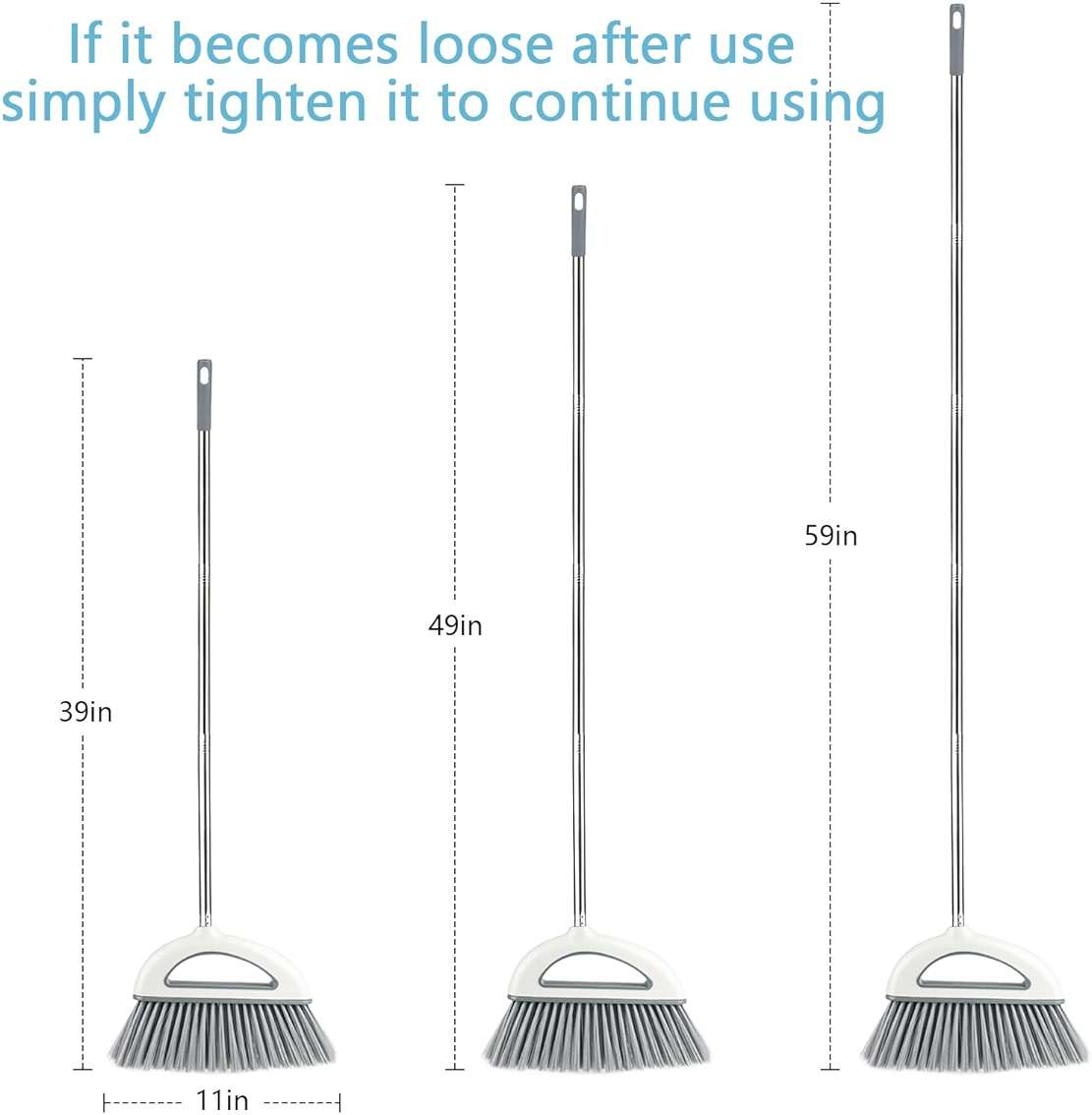 Angle Broom for Hardwood Floors - Soft Bristled Kitchen Broom, Indoor & Office Use (Off White) - Image 3