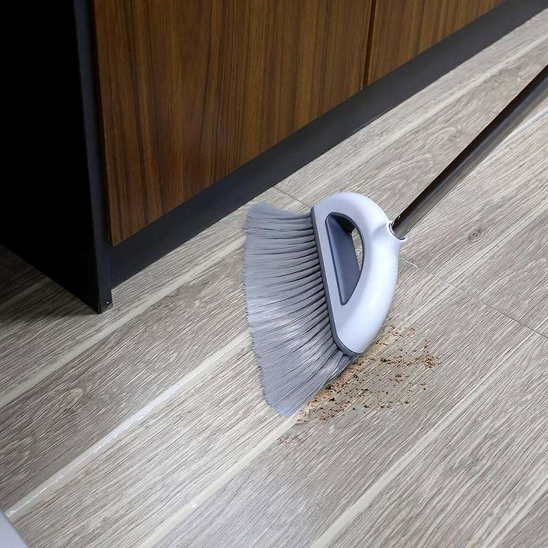 Angle Broom for Hardwood Floors - Soft Bristled Kitchen Broom, Indoor & Office Use (Off White) - Image 4