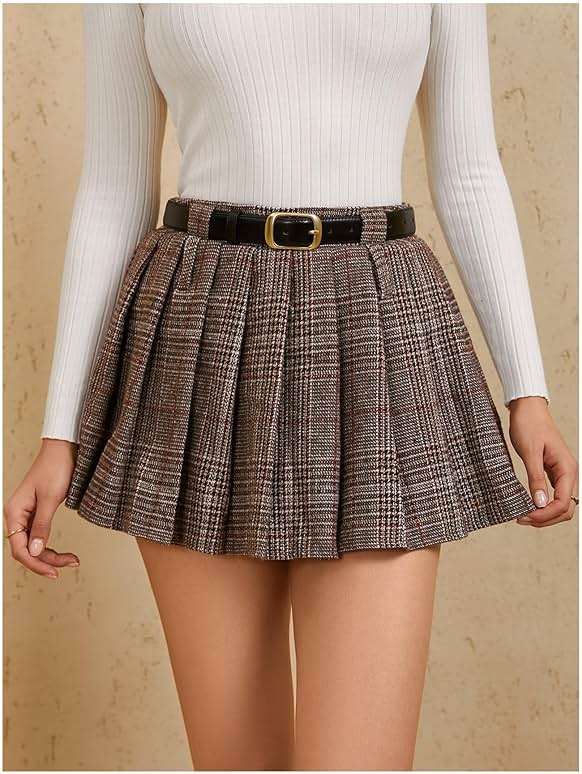 MakeMeChic Women's Plaid Pleated Mini Skirt Drop Waist A Line Skater Tartan Skirts Without Belt - Image 4