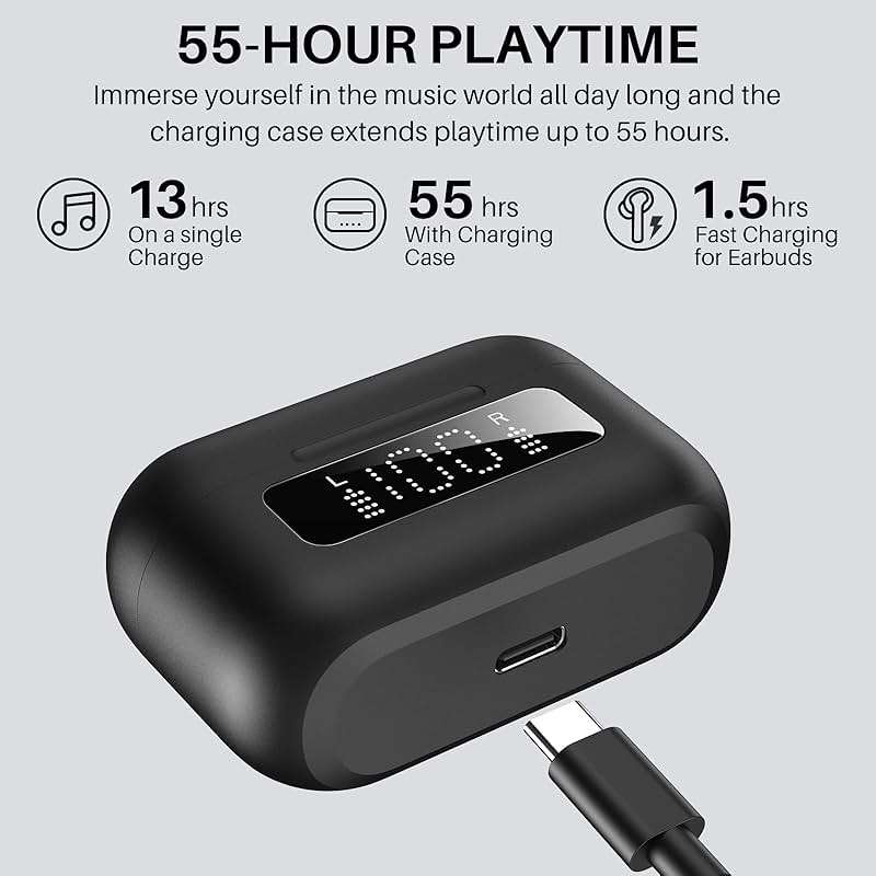 TOZO Hybrid Active Noise Cancelling Wireless Earbuds with 6 Mics AI Clear Call Ear Buds 68H Playtime with LED Display 32 Preset EQs via APP Bluetooth 5.3 IPX8 Waterproof in Ear Headphones - Image 5
