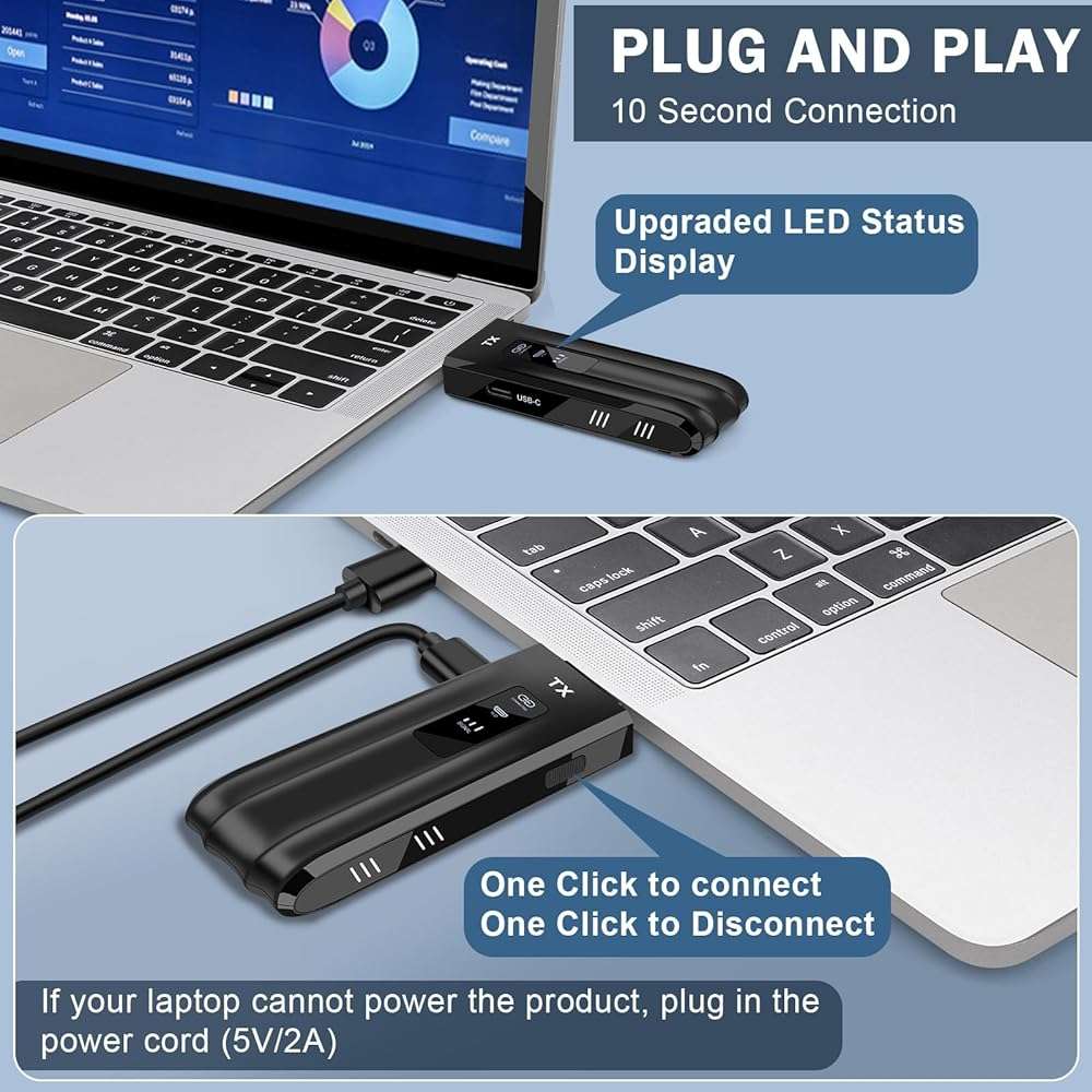 Beyn Wireless HD Transmitter and Receiver,2026 Upgraded LED Display,4K Decode & 1080P Output,Plug and Play Wireless HD Extender,Compatible with PC/Laptop/Camera/HDTV/Projector/TV Box - Image 6