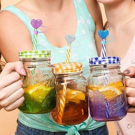 Bling Hearts Silicone Straw Cover for Stanley 40&30 Oz Cup, Cute Topper for Tumblers, Stopper for Reusable Straws (Blue) - Image 2