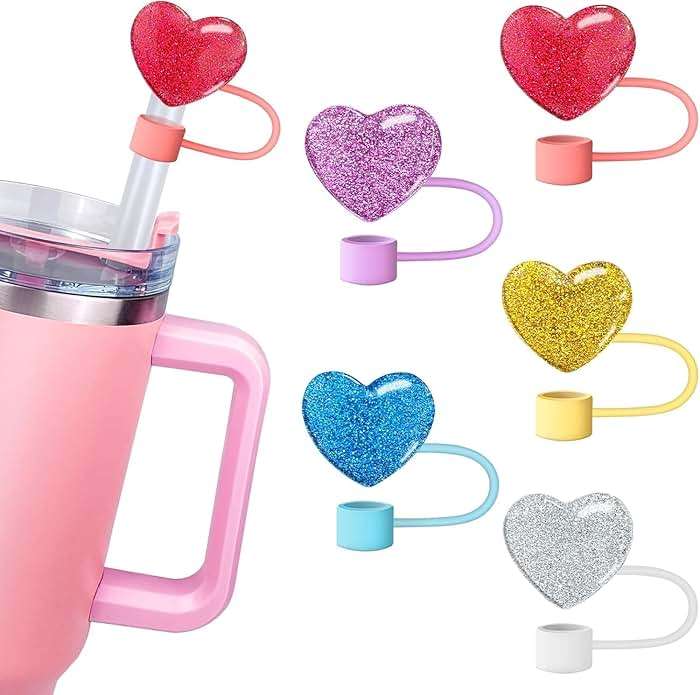 Bling Hearts Silicone Straw Cover for Stanley 40&30 Oz Cup, Cute Topper for Tumblers, Stopper for Reusable Straws (Blue) - Image 3