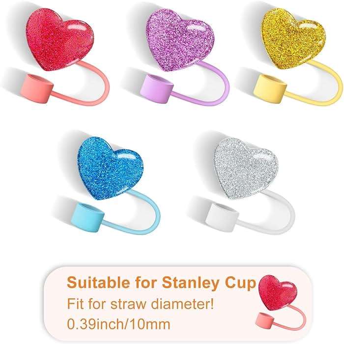 Bling Hearts Silicone Straw Cover for Stanley 40&30 Oz Cup, Cute Topper for Tumblers, Stopper for Reusable Straws (Blue) - Image 4