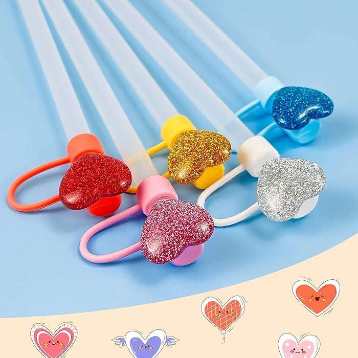 Bling Hearts Silicone Straw Cover for Stanley 40&30 Oz Cup, Cute Topper for Tumblers, Stopper for Reusable Straws (Blue) - Image 5
