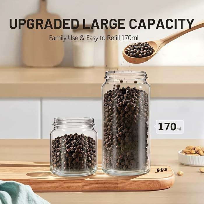 Solisifime Gravity Electric Salt and Pepper Grinder Set, USB Rechargeable Stainless Steel Mills with Large Capacity Tall Glass, LED Light, Adjustable Coarseness, Ideal for Kitchen and Dining(2PCS) - Image 4