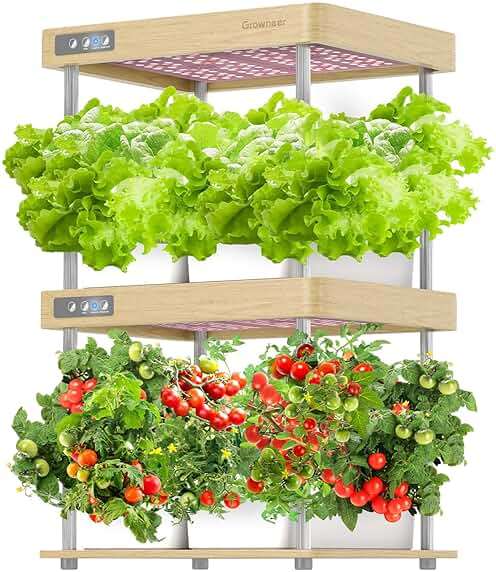 GROWNEER HydroEasy1.0 Hydroponic Growing System, 2-Tier Indoor Garden with Full-Spectrum LED Grow Lights, 32 Pods, Solid Wood Design, Independent Water Circulation, Ideal for Vegetables, Herbs, Pine - Image 1