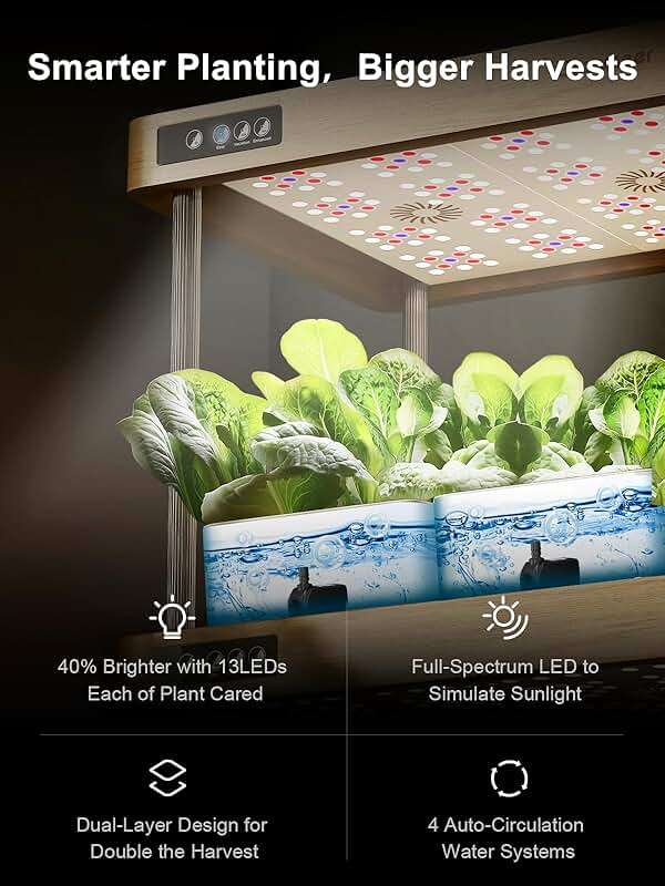 GROWNEER HydroEasy1.0 Hydroponic Growing System, 2-Tier Indoor Garden with Full-Spectrum LED Grow Lights, 32 Pods, Solid Wood Design, Independent Water Circulation, Ideal for Vegetables, Herbs, Pine - Image 5