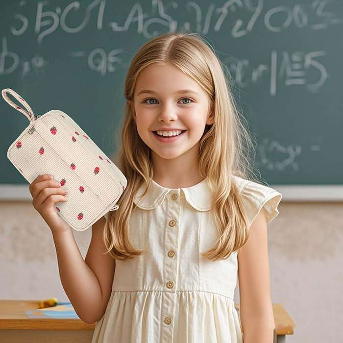 Bluboon Big Capacity Pencil Case Pencil Pouch Pen Case School Supplies Cute Pencil Box Pencil Bag for Teen Girls Boys Women Man (Strawberry Beige) - Image 3