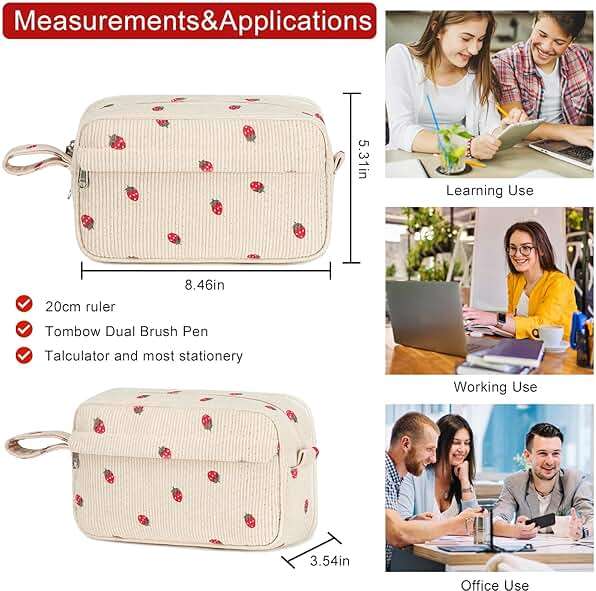 Bluboon Big Capacity Pencil Case Pencil Pouch Pen Case School Supplies Cute Pencil Box Pencil Bag for Teen Girls Boys Women Man (Strawberry Beige) - Image 5