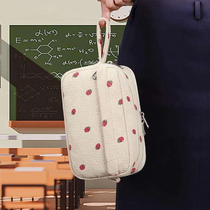 Bluboon Big Capacity Pencil Case Pencil Pouch Pen Case School Supplies Cute Pencil Box Pencil Bag for Teen Girls Boys Women Man (Strawberry Beige) - Image 7