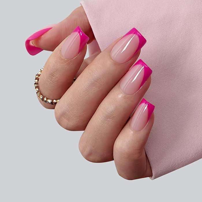 BTArtboxnails French Tip Press On Nails - Pink Short Square Press On Nails, Soft Gel Nail Tips, 160Pcs Soak Off Acrylic Fake Nail Extension in 16 Sizes - Image 2