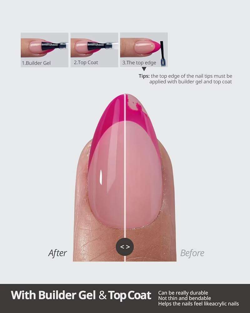 BTArtboxnails French Tip Press On Nails - Pink Short Square Press On Nails, Soft Gel Nail Tips, 160Pcs Soak Off Acrylic Fake Nail Extension in 16 Sizes - Image 4