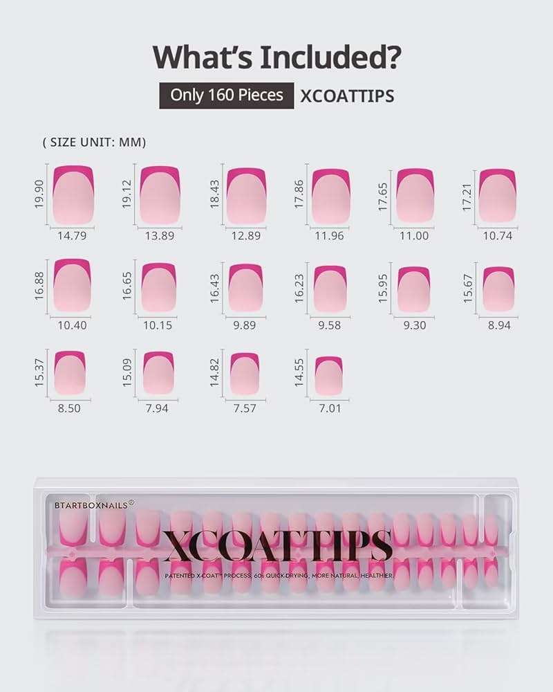 BTArtboxnails French Tip Press On Nails - Pink Short Square Press On Nails, Soft Gel Nail Tips, 160Pcs Soak Off Acrylic Fake Nail Extension in 16 Sizes - Image 6