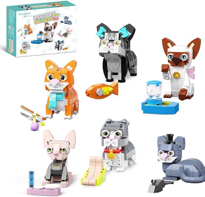 6pack Party Favors Mini Cats Building- Compatible with Lego Cute Animal, Adorable Animals Building Sets, Party Favors Birthday Gift for Kids 8-12 (773 PCS) - Image 1