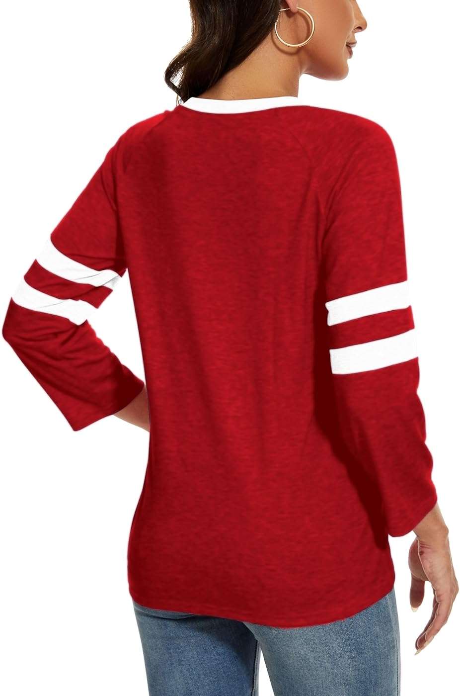 ZUNQKG V Neck Shirt for Womens 3/4 Sleeve Raglan Patchwork Soft Casual Trendy Summer Blouse Tops - Image 3