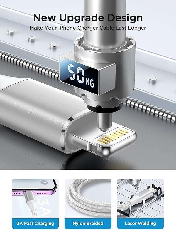 iPhone Charger [Apple MFi Certified] 6FT iPhone Charger Cord Fast Charging USB to Lightning Cable Braided USB Phone Cable Cord Compatible with iPhone 14 13 12 11 Pro Max XR XS X 8 7 6 Plus SE, iPad - Image 5