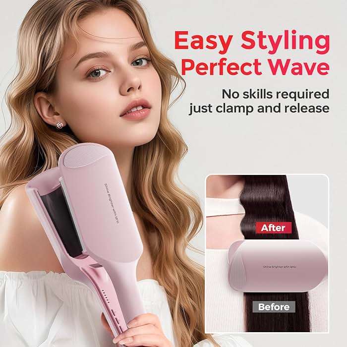 Waver Curling Iron Lena S12 Beach Waver Curling Wand, Hair Tool with 2 Barrels, Anti-Scald Protection, Adjustable Time & Temps, Dual Voltage, Titanium Coating for Effortless, Long-Lasting Waves - Image 2