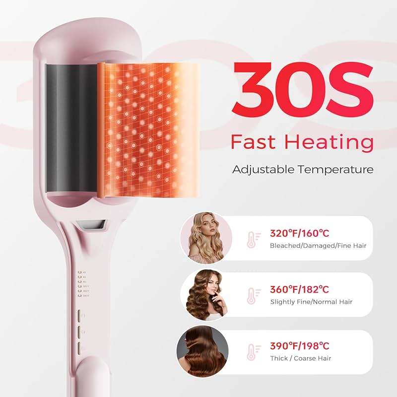 Waver Curling Iron Lena S12 Beach Waver Curling Wand, Hair Tool with 2 Barrels, Anti-Scald Protection, Adjustable Time & Temps, Dual Voltage, Titanium Coating for Effortless, Long-Lasting Waves - Image 4